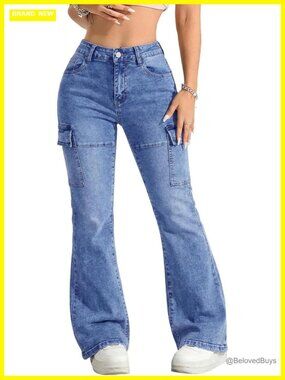 High Waisted Flare Jeans Stretchy Bell Bottom Denim Pants Y2K Streetwear